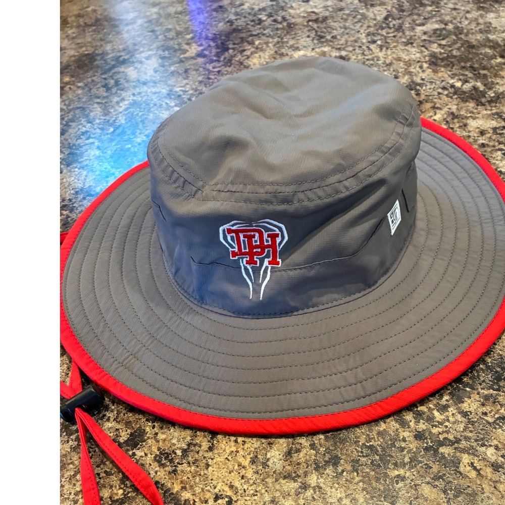 The Game DH Logo Boonie Bucket Hat Grey Red Adjustable Chin Strap One Size